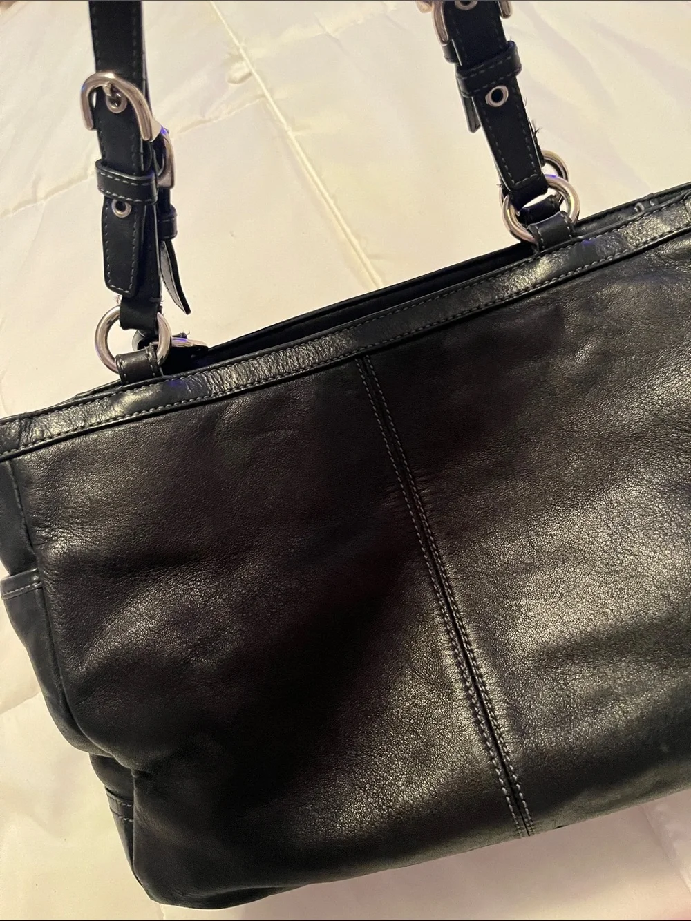 COACH Black Classic Leather East West Gallery Pleated Tote - F13759 No Tag